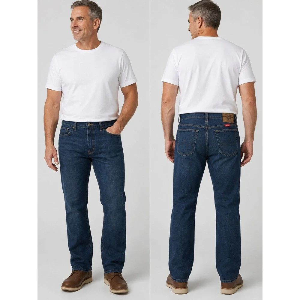 Wrangler Premium Quality Men's Straight Fit Dark Wash Stretch Denim Jeans 42x30